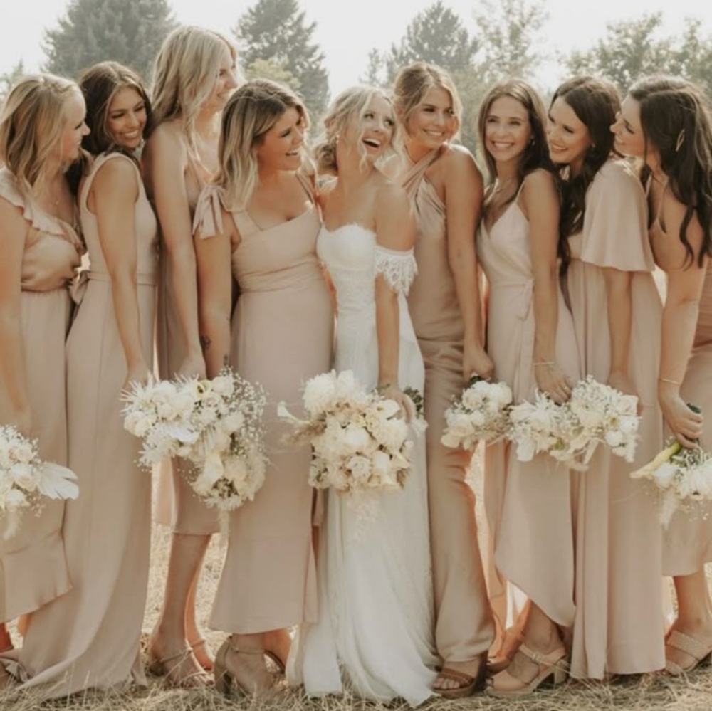 Show Me Your Mumu Beige Shoulder Tie Bridesmaid Dress